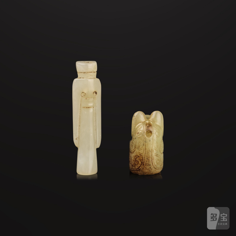 仿漢白玉人像及青玉熊 | DEUX GROUPES EN JADE BLANC ET CELADON SCULPTÉ - 图13
